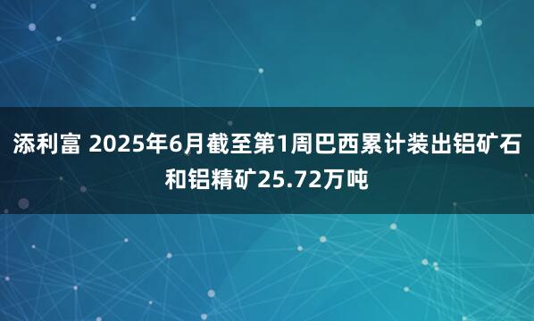 添利富 2025年6月截至第1周巴西累计装出铝矿石和铝精矿25.72万吨