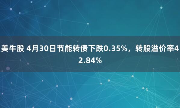 美牛股 4月30日节能转债下跌0.35%，转股溢价率42.84%